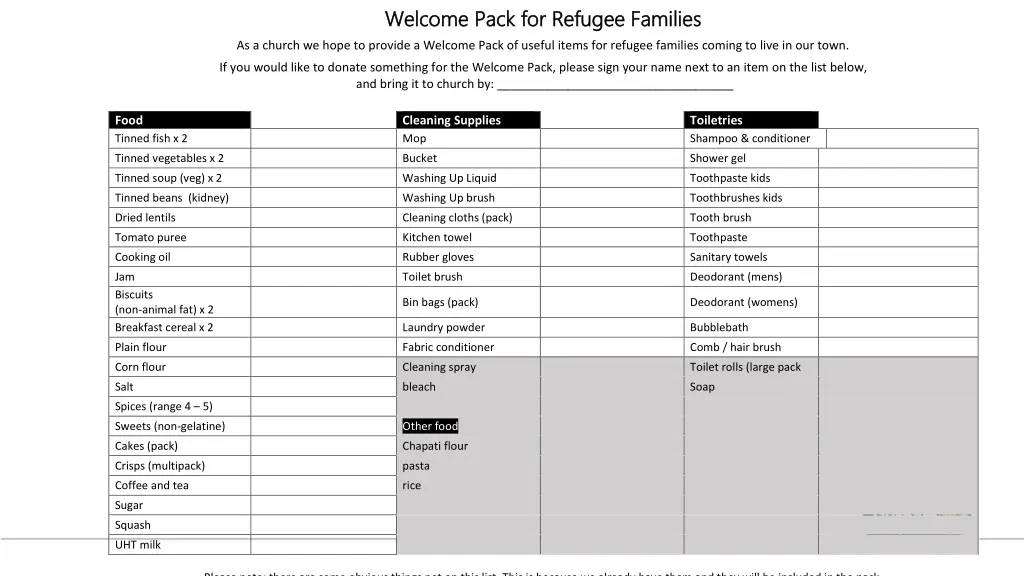 welcome pack for refugee families welcome pack