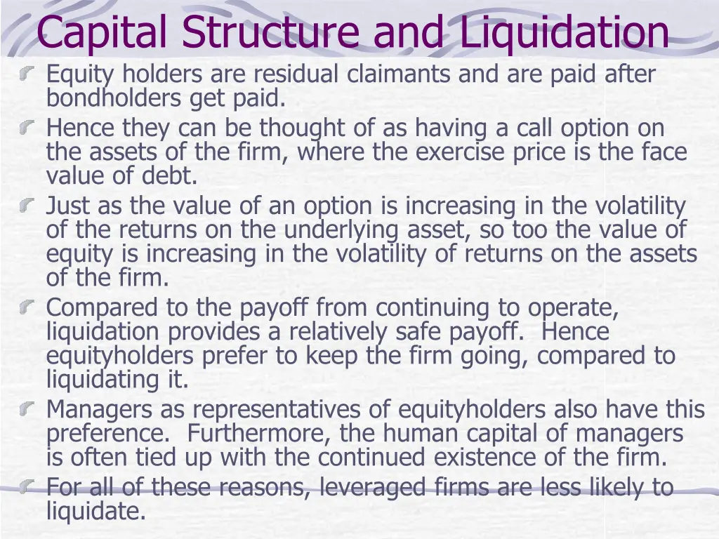 capital structure and liquidation equity holders