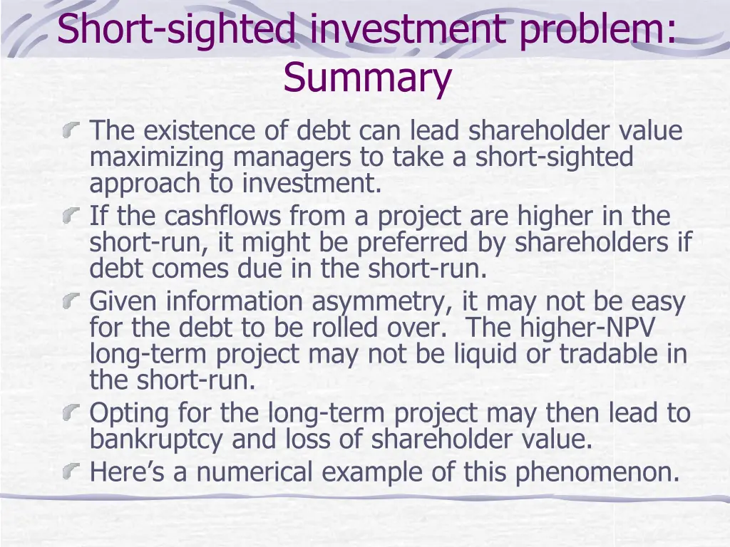 short sighted investment problem summary