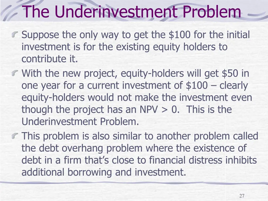 the underinvestment problem 1