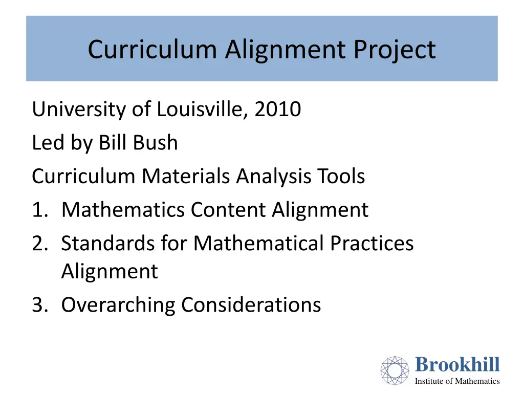 curriculum alignment project