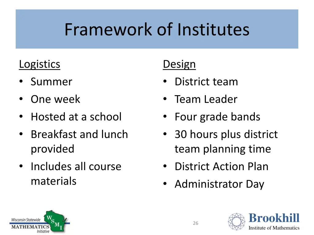 framework of institutes