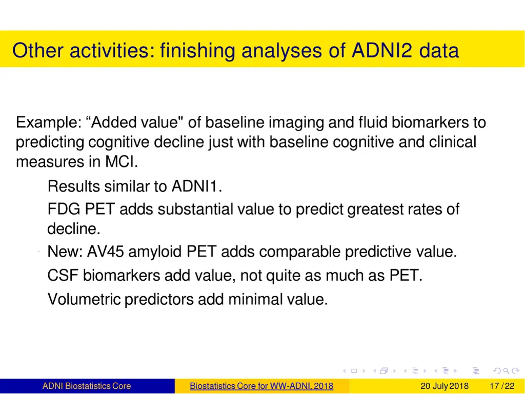 other activities finishing analyses of adni2 data