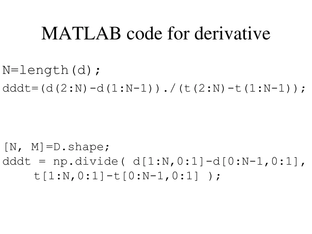 matlab code for derivative