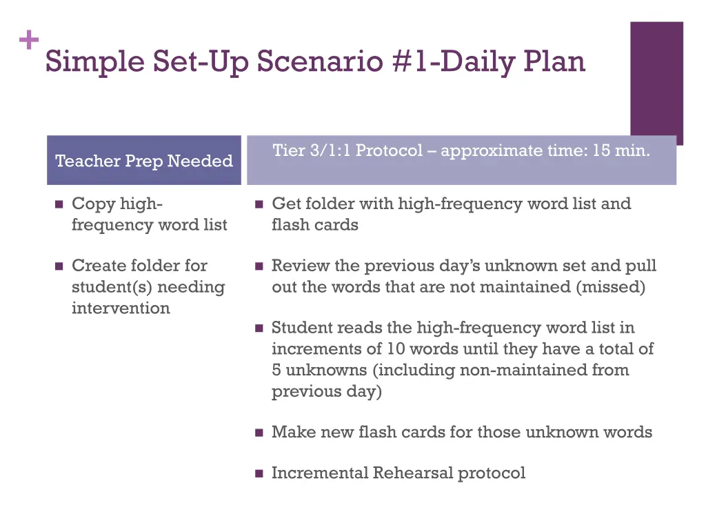 simple set up scenario 1 daily plan 1