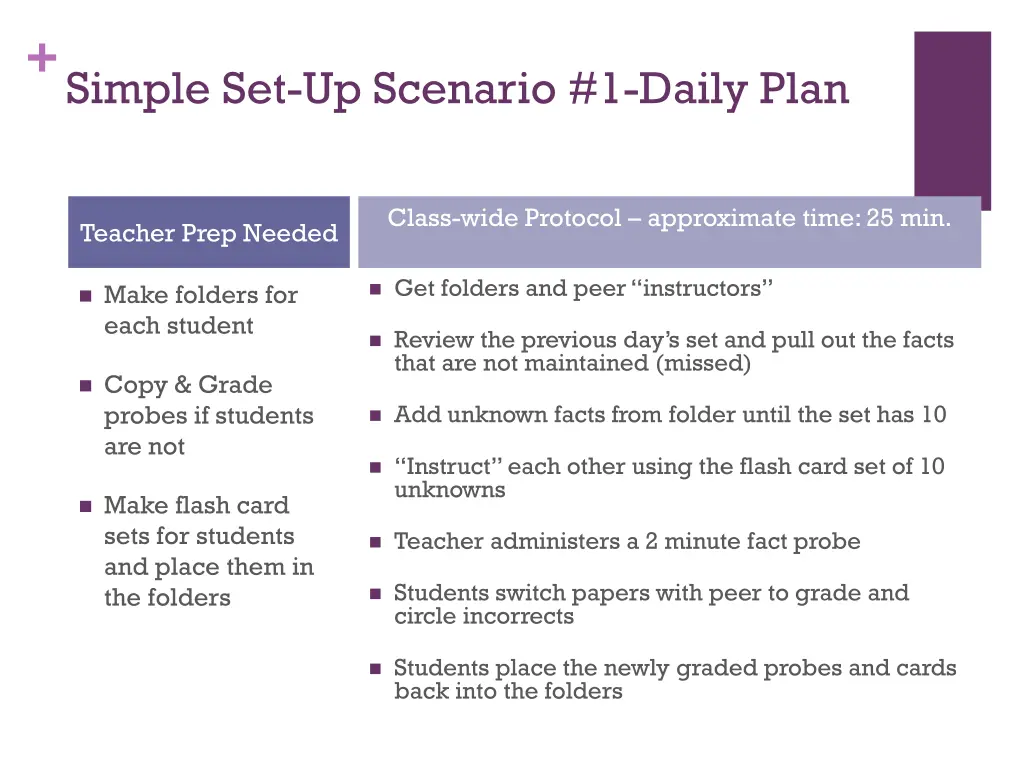 simple set up scenario 1 daily plan