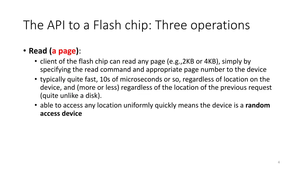 the api to a flash chip three operations