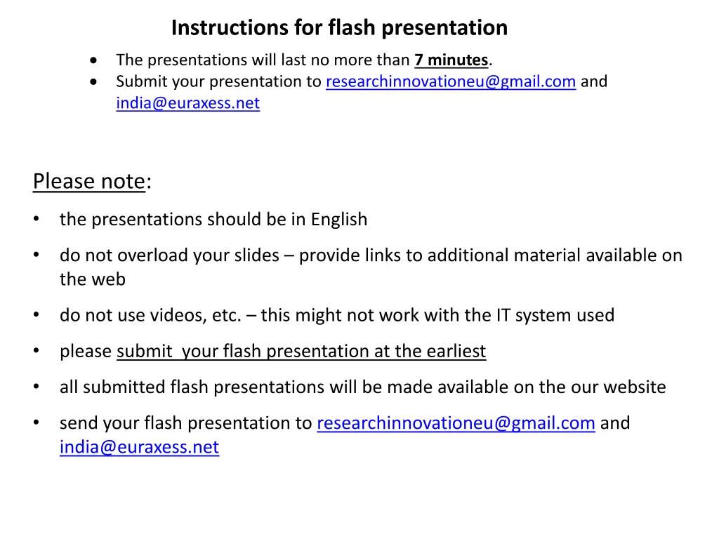 instructions for flash presentation