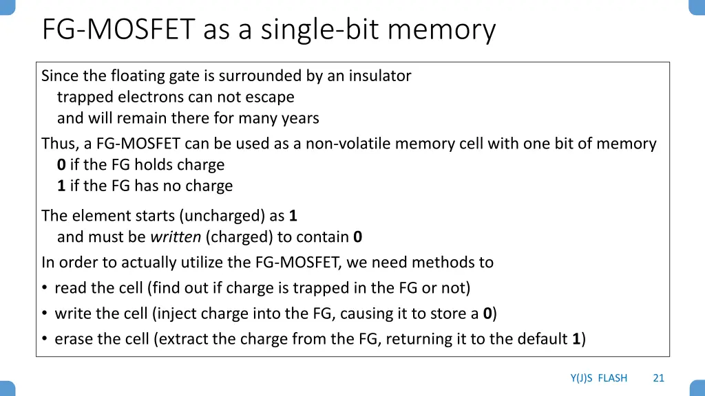 fg mosfet as a single bit memory