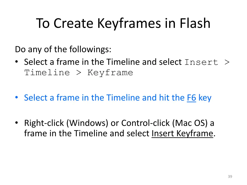 to create keyframes in flash