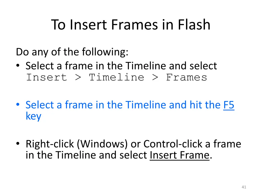 to insert frames in flash