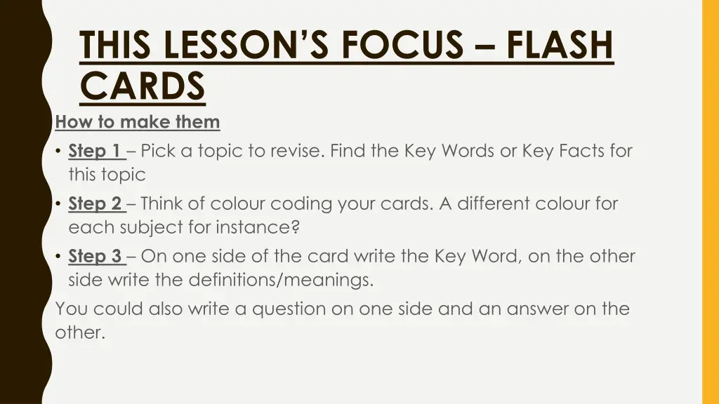 this lesson s focus flash cards how to make them