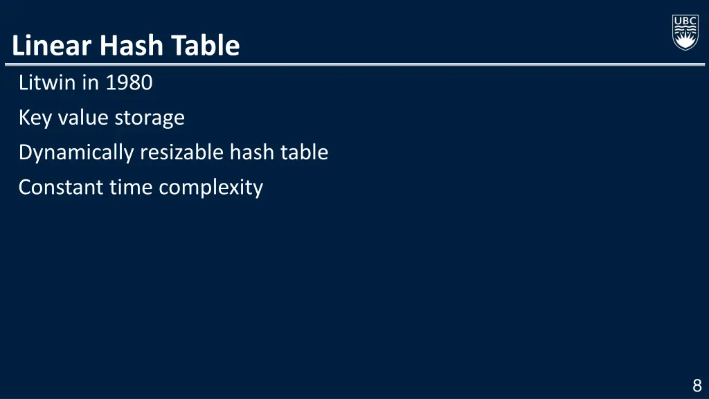 linear hash table litwin in 1980 key value