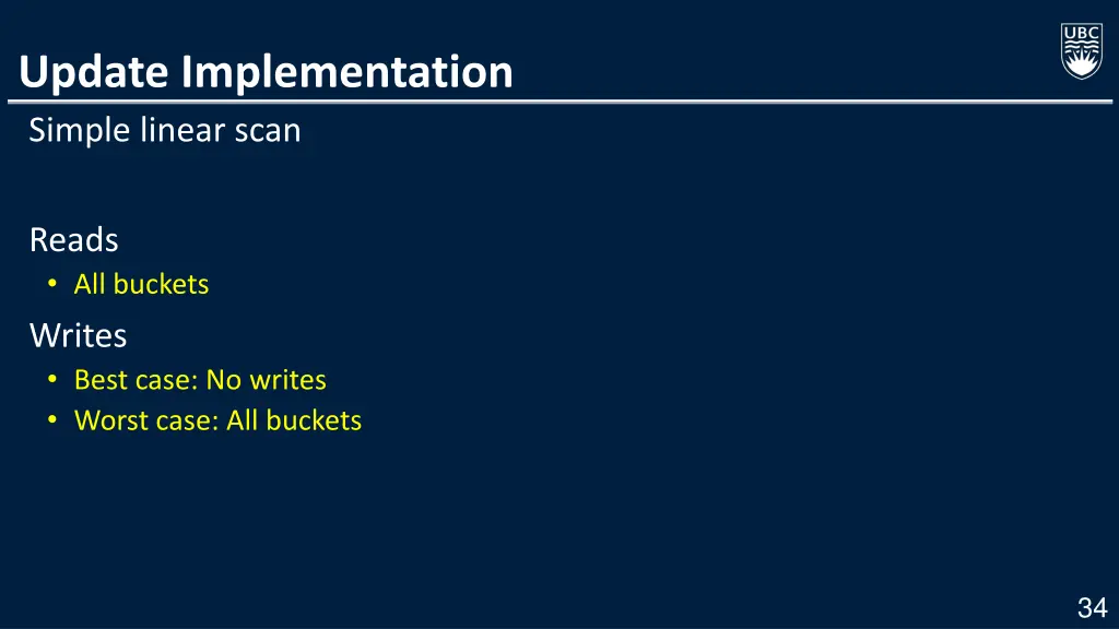 update implementation simple linear scan