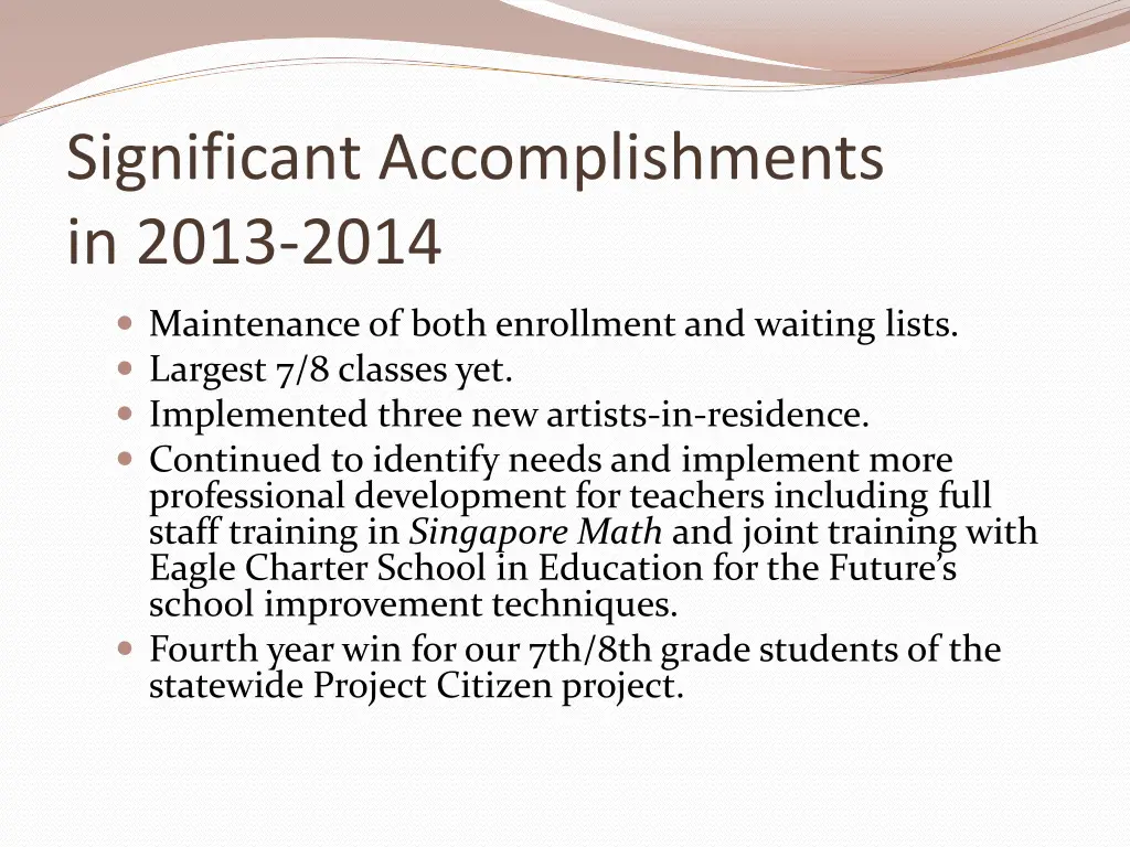 significant accomplishments in 2013 2014 1