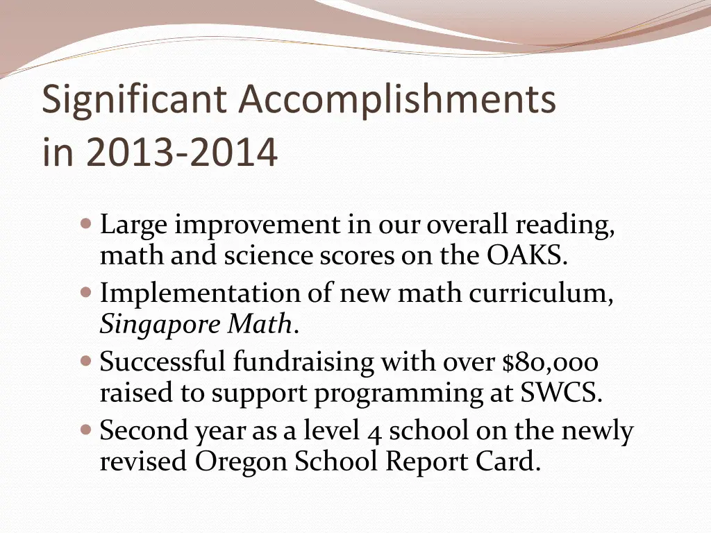 significant accomplishments in 2013 2014