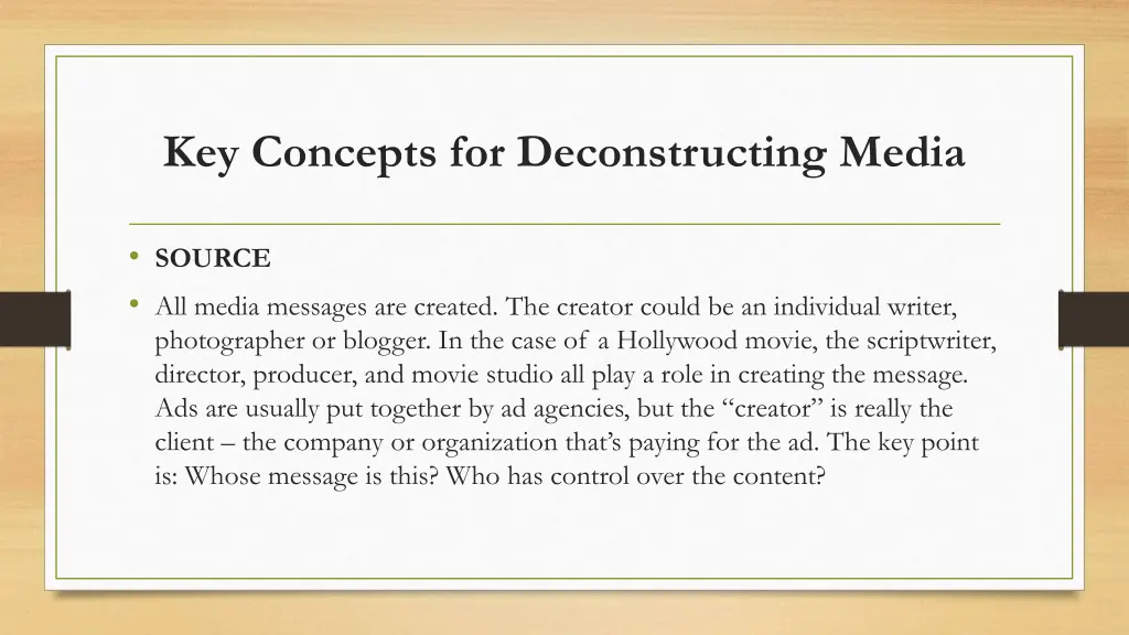 key concepts for deconstructing media