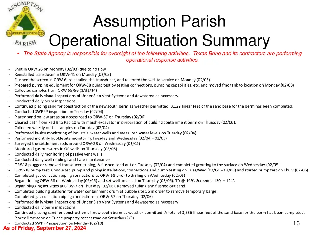 assumption parish operational situation summary 12