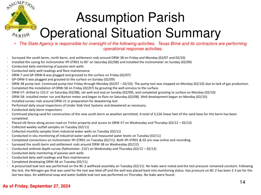 assumption parish operational situation summary 13