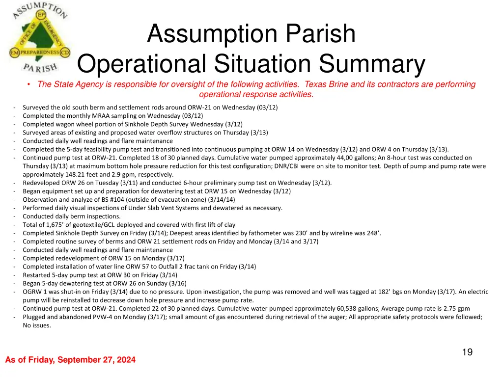 assumption parish operational situation summary 18