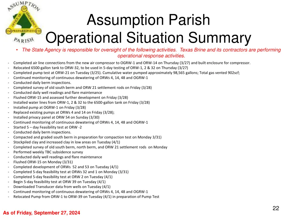 assumption parish operational situation summary 21