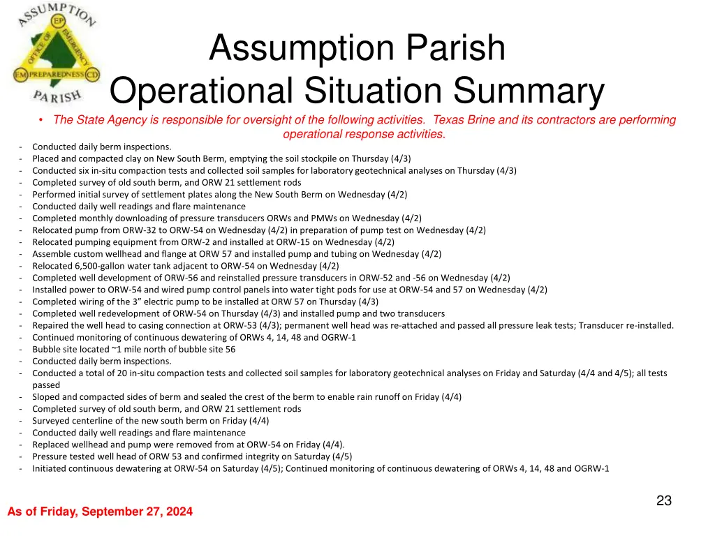 assumption parish operational situation summary 22