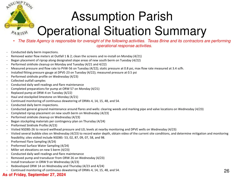 assumption parish operational situation summary 25