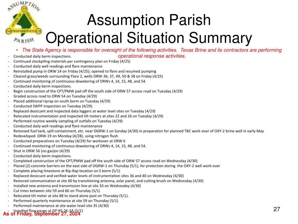 assumption parish operational situation summary 26