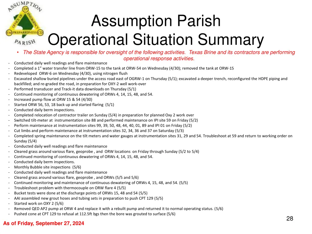 assumption parish operational situation summary 27