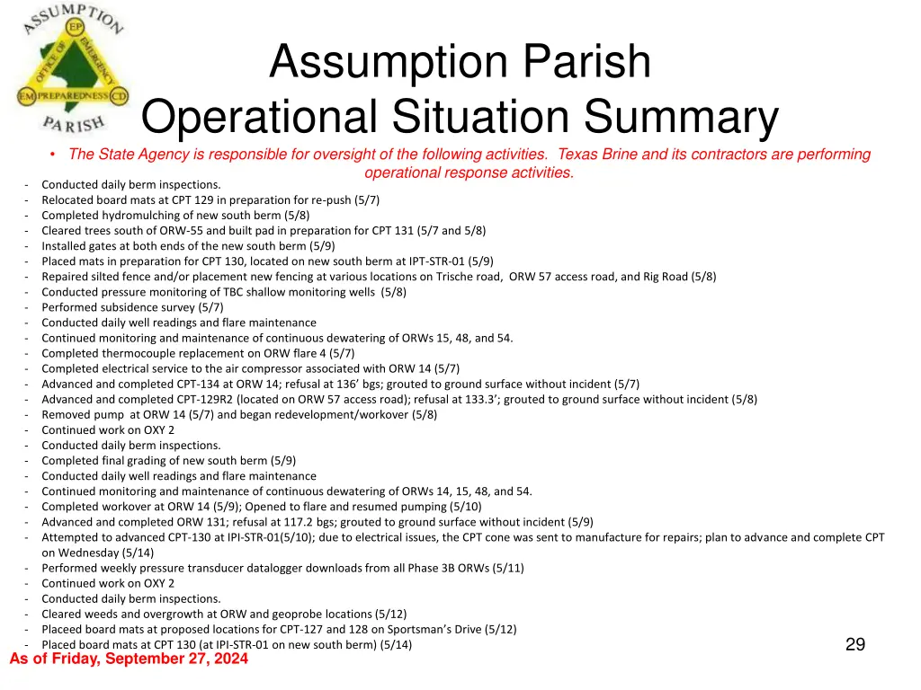 assumption parish operational situation summary 28