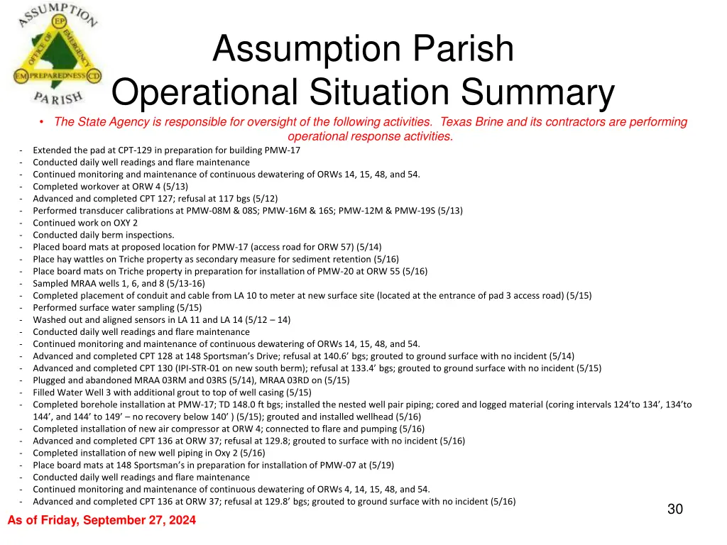 assumption parish operational situation summary 29