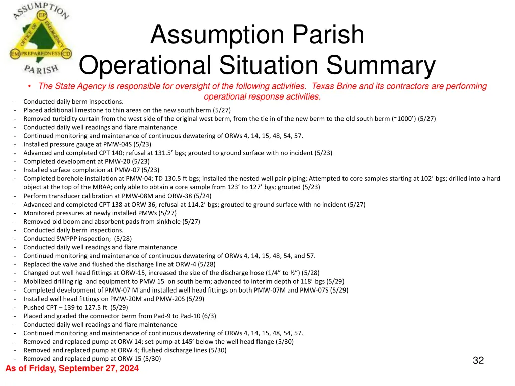 assumption parish operational situation summary 31