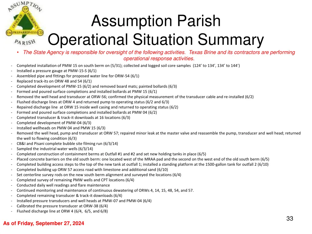 assumption parish operational situation summary 32