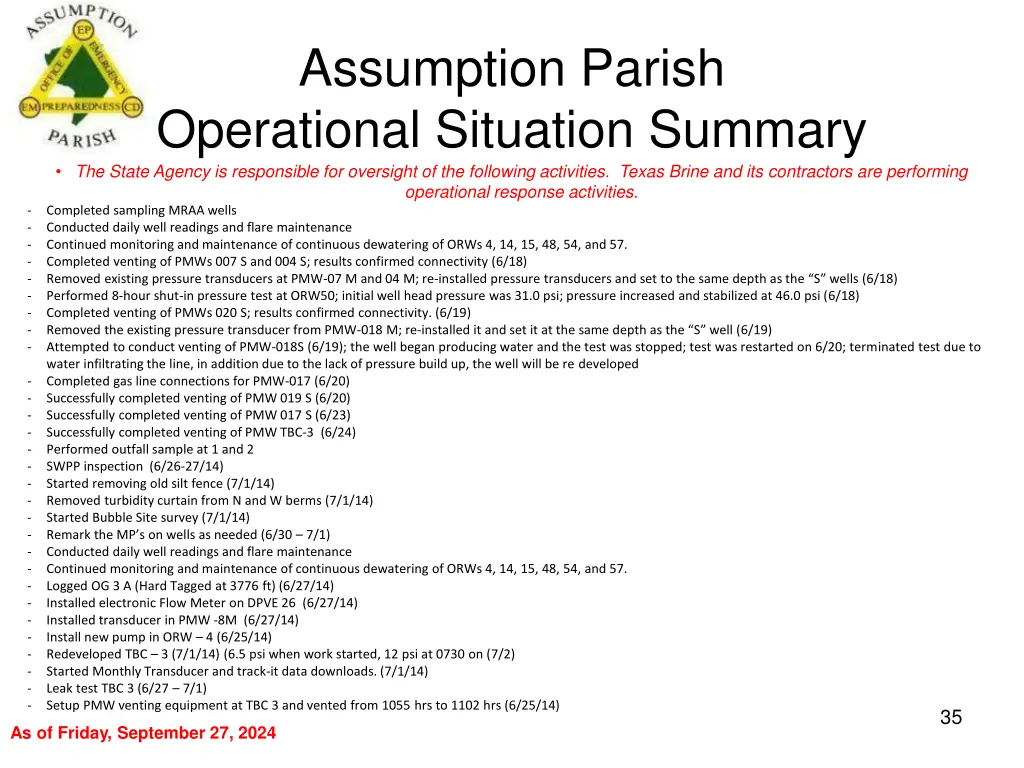 assumption parish operational situation summary 34