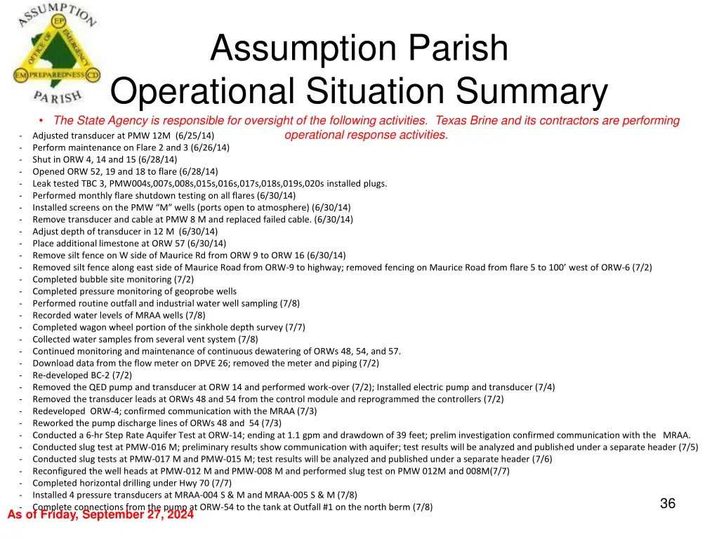 assumption parish operational situation summary 35