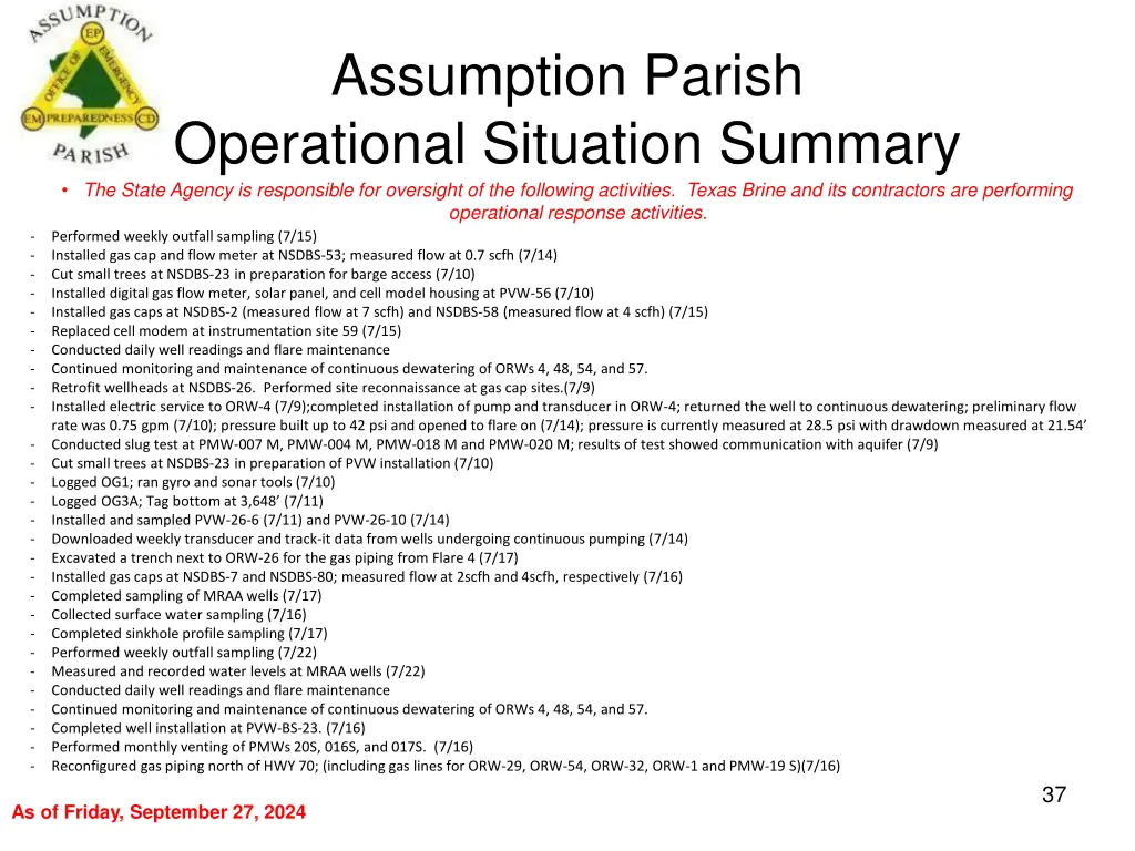 assumption parish operational situation summary 36