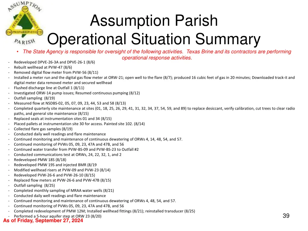 assumption parish operational situation summary 38