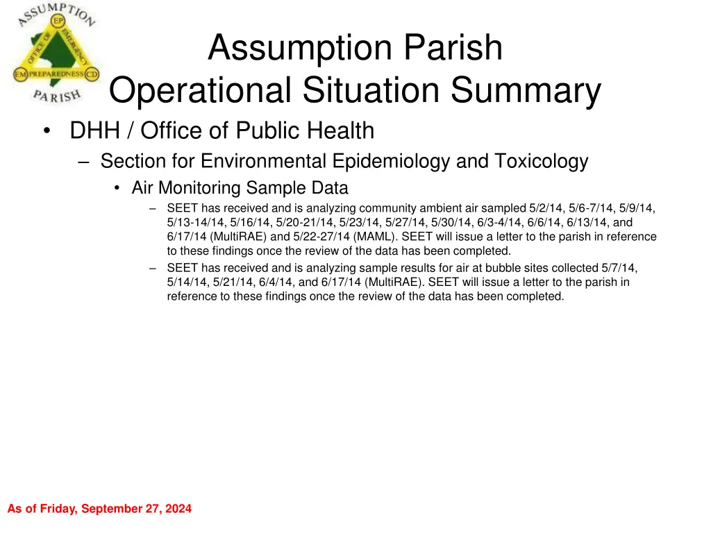 assumption parish operational situation summary 41