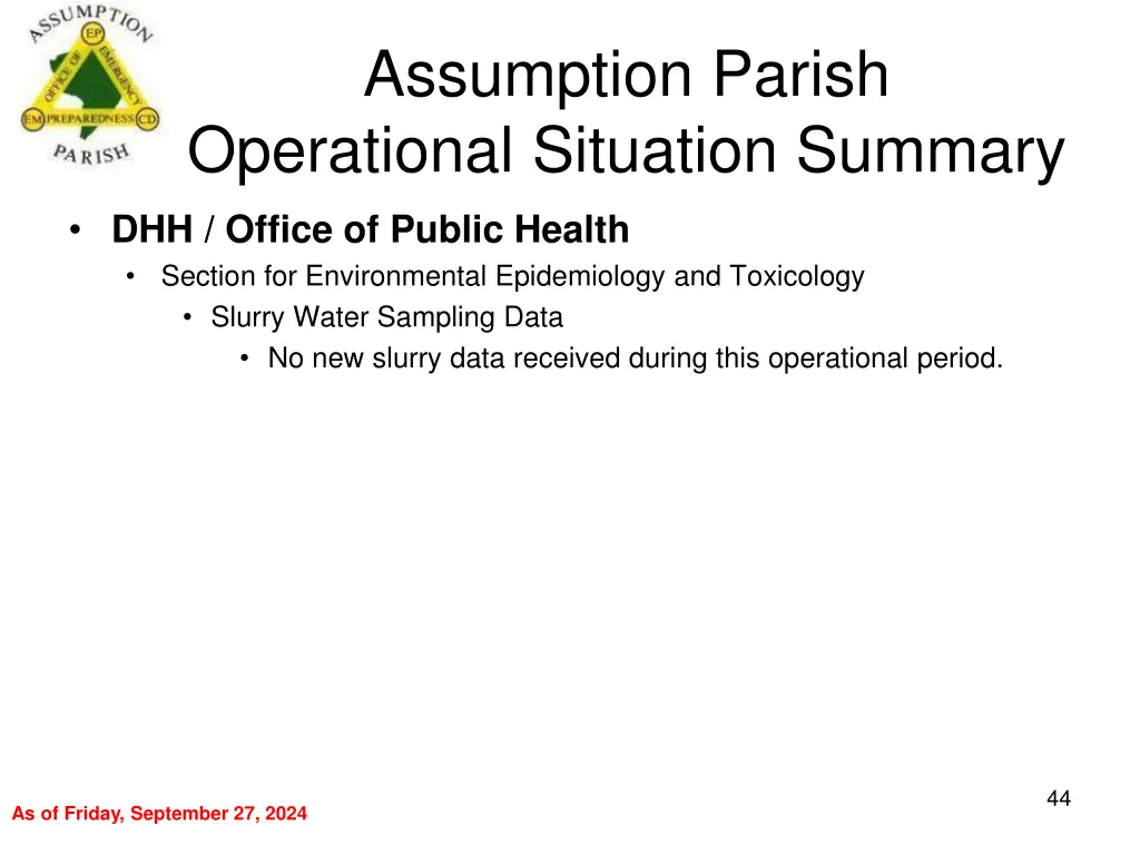 assumption parish operational situation summary 43