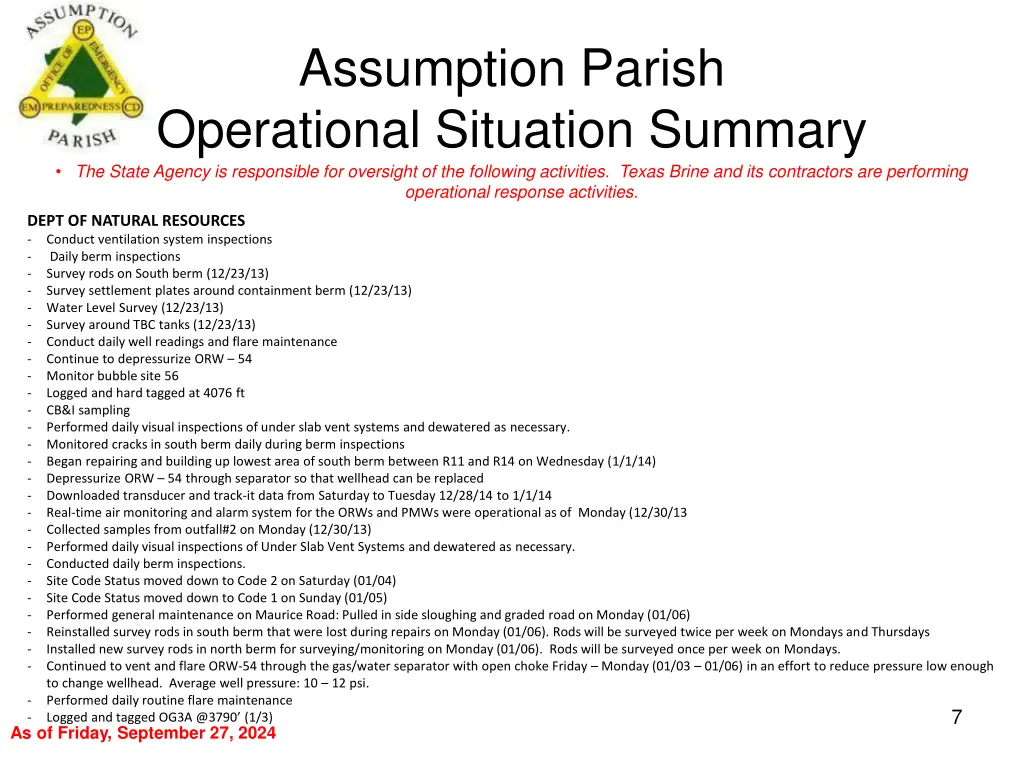 assumption parish operational situation summary 6