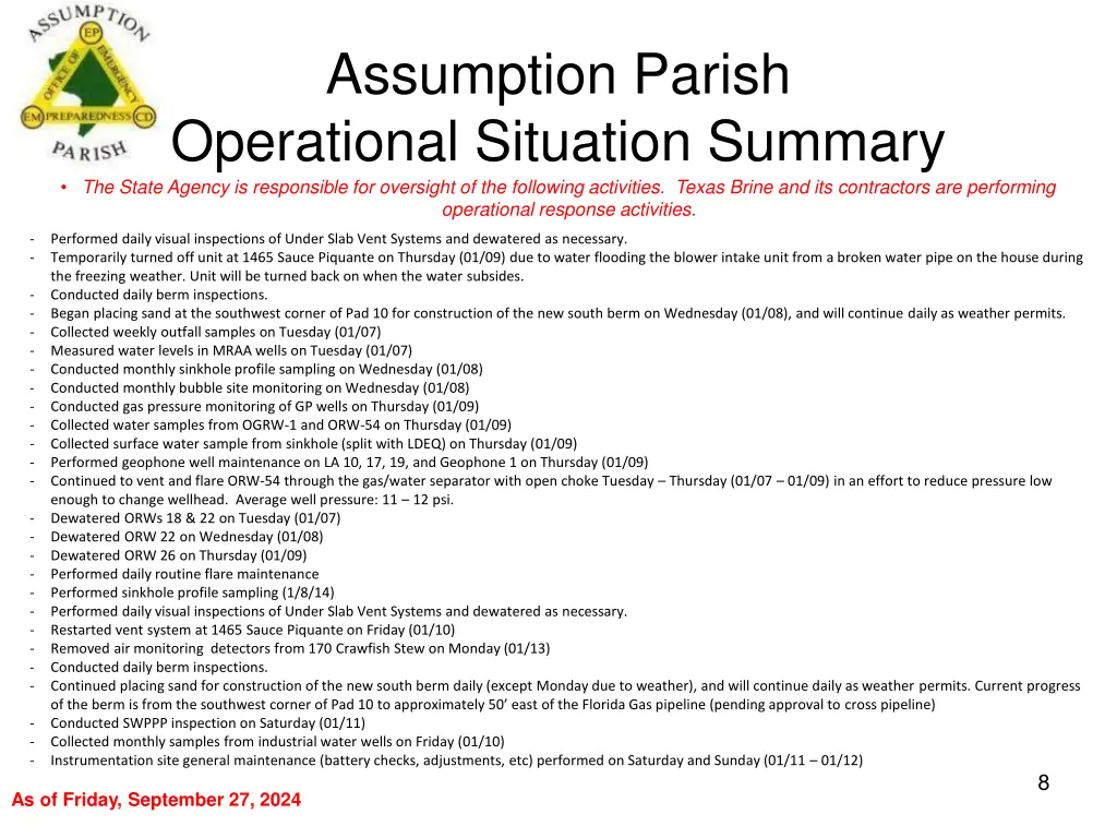 assumption parish operational situation summary 7