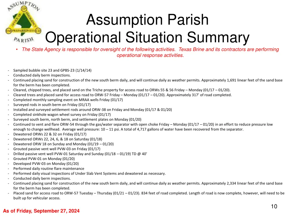 assumption parish operational situation summary 9