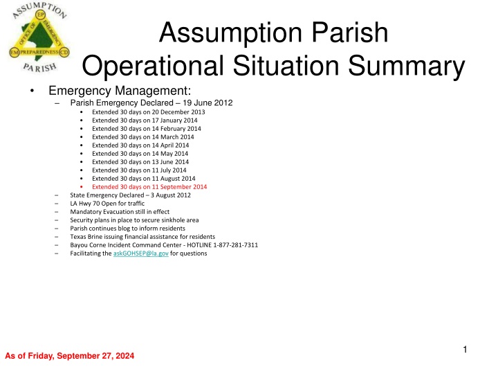 assumption parish operational situation summary