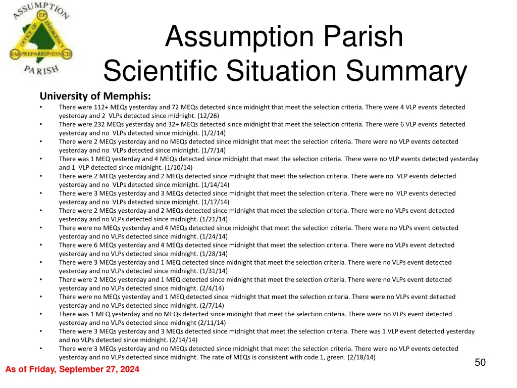 assumption parish scientific situation summary