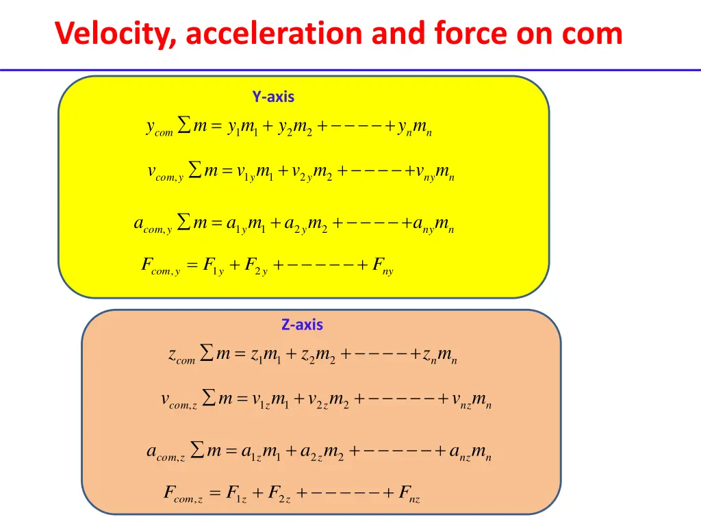 velocity acceleration and force on com 1