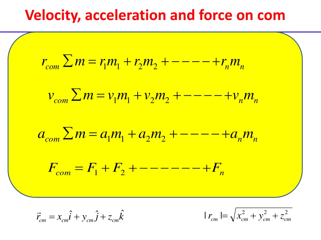 velocity acceleration and force on com 2