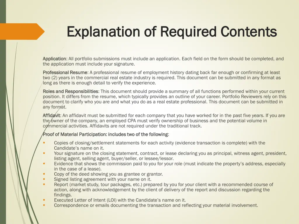 explanation of required contents explanation