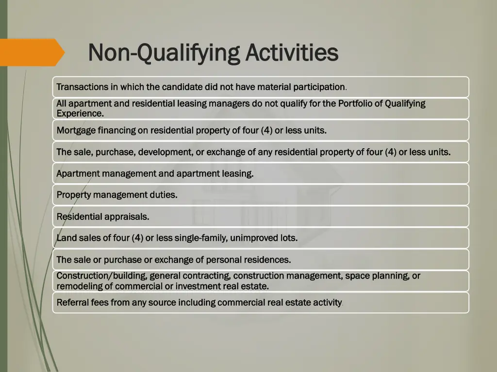 non non qualifying activities qualifying