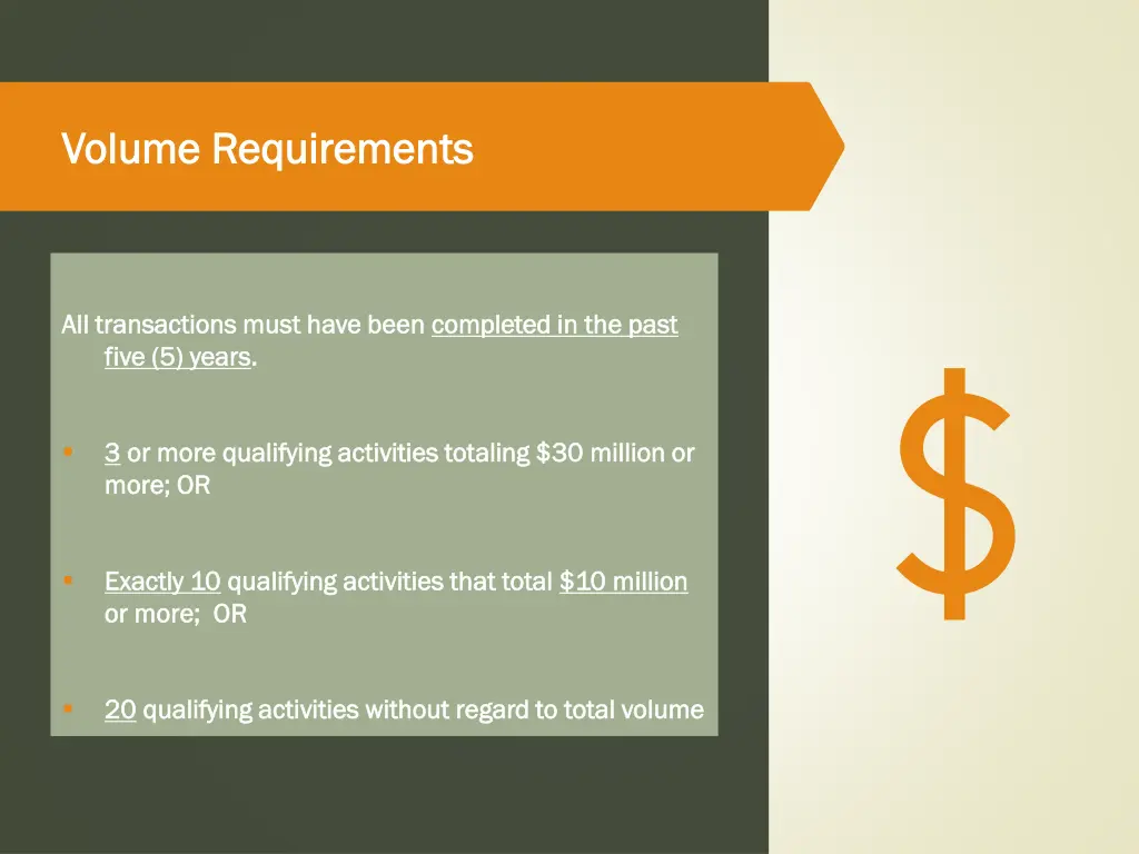 volume requirements volume requirements