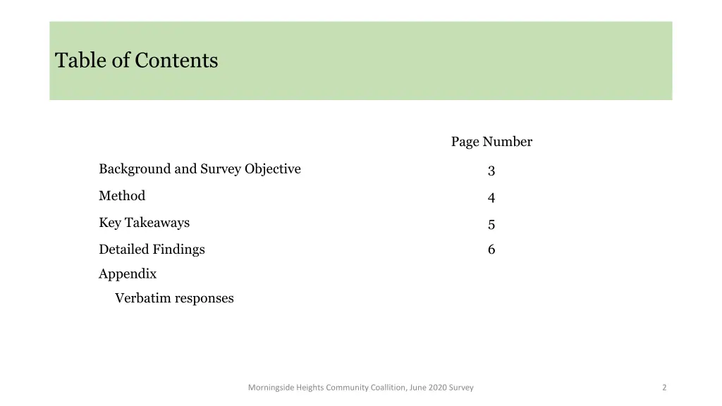 table of contents